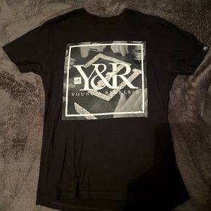 PACSUN YOUNG & RECKLESS Black Short Sleeve T Shirt Size Medium